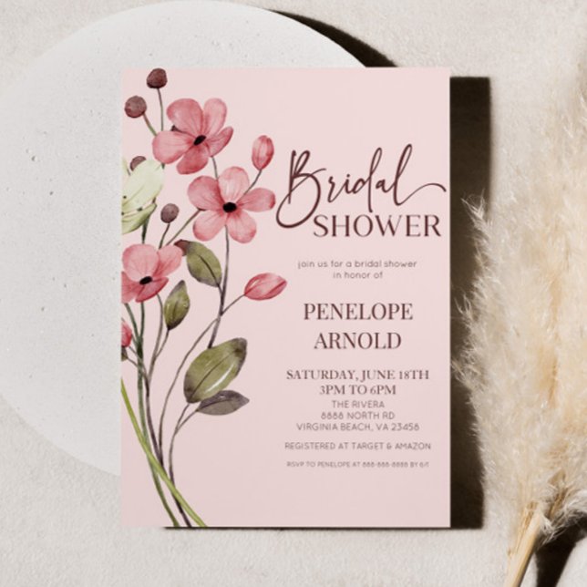 Pink Wildflower Wild Flower Floral Bridal Shower Invitation (Creator Uploaded)