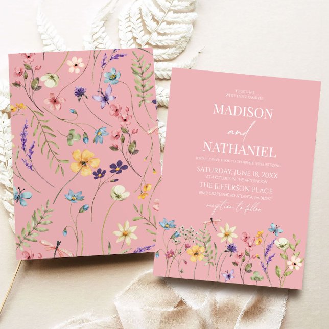 Pink Wildflower Wild Flower Floral Wedding Invitation (Creator Uploaded)