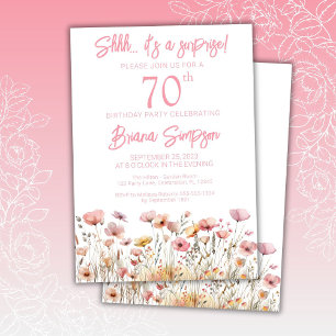 Pink Wildflowers 70th Surprise Birthday Party Invitation