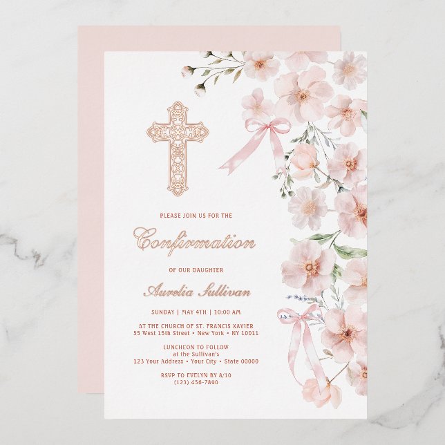 Pink Wildflowers and Bows Arch Confirmation (Front/Back)