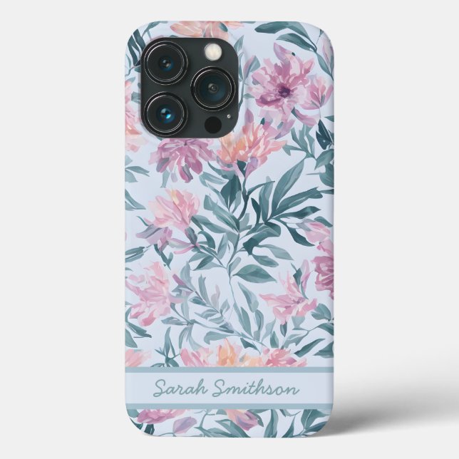 Pink Wildflowers Baby Blue Pastel Flowers Pattern Case-Mate iPhone Case (Back)