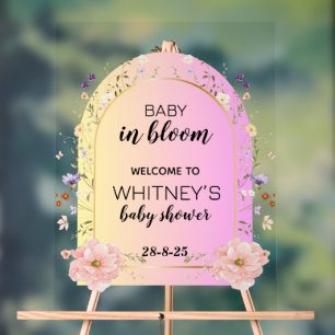 Pink Wildflowers  Baby In Bloom Baby girl Shower Acrylic Sign
