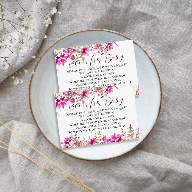 Pink Wildflowers Baby Shower Books for Baby Enclosure Card (Creator Uploaded)