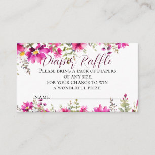 Pink Wildflowers Baby Shower Diaper Raffle Enclosure Card