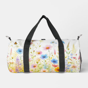 Pink Wildflowers Blooming Floral Duffle Bag