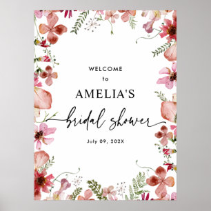 Pink Wildflowers Bridal Shower Welcome Sign Poster