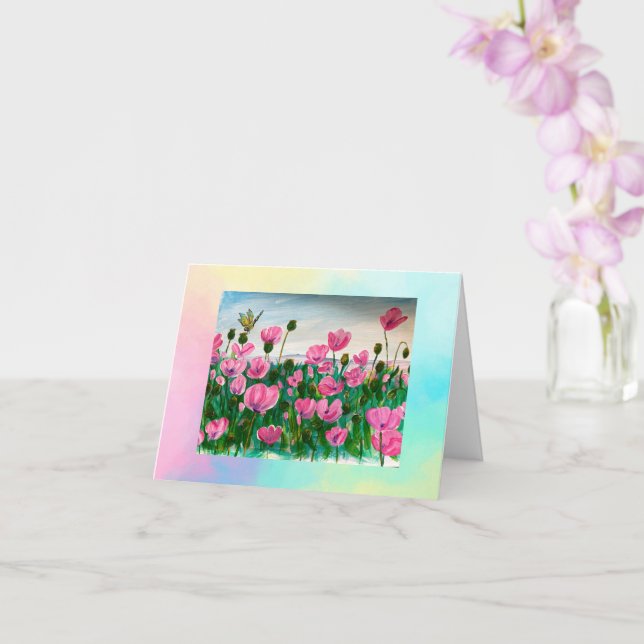 Pink Wildflowers Folded Greeting Card (Orchid)