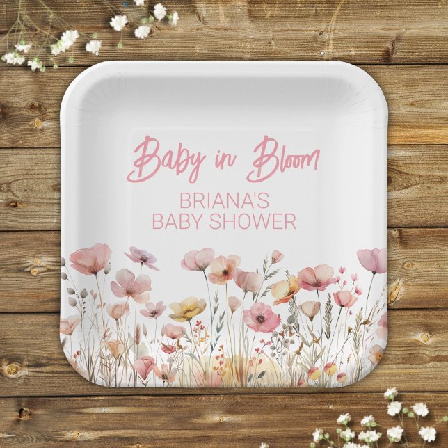 Pink Wildflowers Girl Baby Shower Paper Plate (Creator Uploaded)