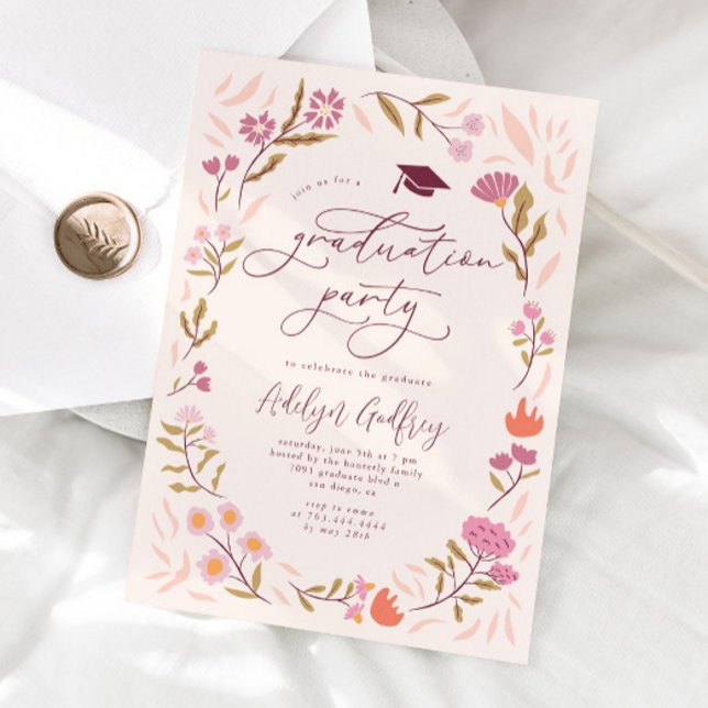 Pink Wildflowers Graduation Party Invitation (Creator Uploaded)
