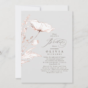 Pink Wildflowers Light Grey Chic Bridal Shower Invitation
