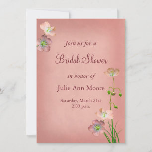 Pink Wildflowers on Burgundy Bridal Shower Invitation