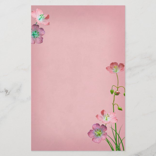 Pink Wildflowers on Pink Stationery (Front)