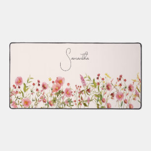 Pink Wildflowers Personalised Desk Mat