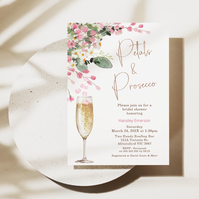Pink Wildflowers Petal Prosecco Bridal Shower Invitation (Pink Floral Wildflowers Petal and Prosecco Bridal Shower Invitation. Wedding Shower Wildflower)