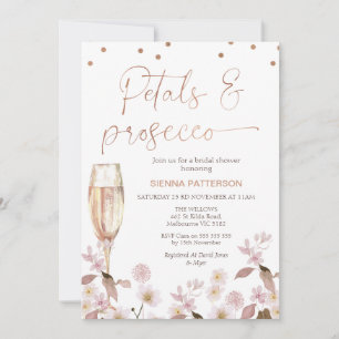 Pink Wildflowers Petals and Prosecco Bridal Shower Invitation
