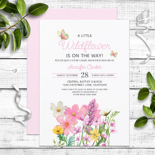 Pink Wildflowers Theme Baby Shower Invitation