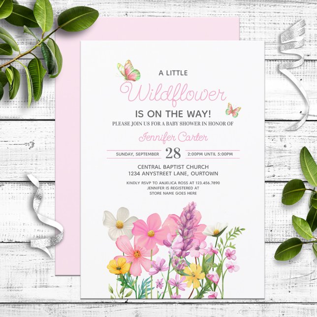 Pink Wildflowers Theme Baby Shower Invitation (Creator Uploaded)