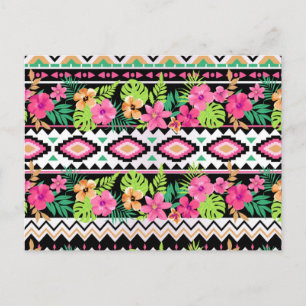 Pink Wildflowers Tribal Pattern Postcard