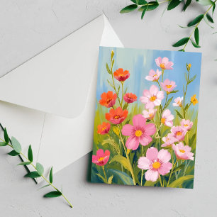 Pink Wildflowers Watercolor Floral Painting Card