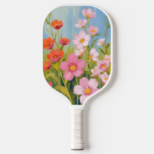 Pink Wildflowers Watercolor Floral Painting Pickleball Paddle