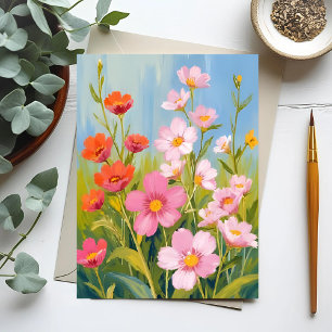 Pink Wildflowers   Watercolor Floral Painting Postcard