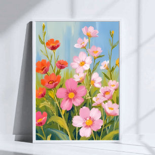 Pink Wildflowers   Watercolor Floral Painting Poster