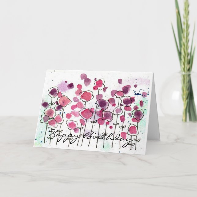 Pink Wildlfowers Birthday Greeting Card (Front)