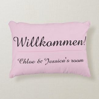 Pink Willkommen Welcome College Dorm or Apartment Decorative Cushion