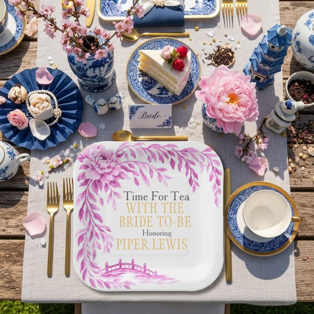 Pink willow Rose bridge Tea Time Paper Plate (Pink willow Rose bridge Tea Time Paper Plates)