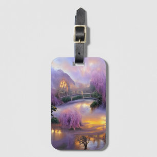 Pink Willow trees at sunset by the pond Luggage Tag