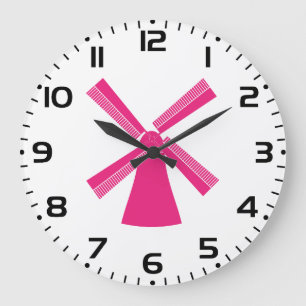 Pink Windmill Large Clock