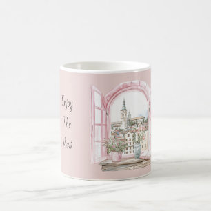Pink Window City View Coffee Mug