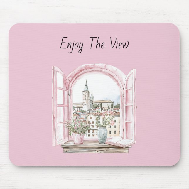 Pink Window City View Mouse Pad (Front)