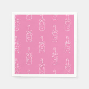 Pink Wine Champagne Bottle Pattern Bridal Shower Napkin