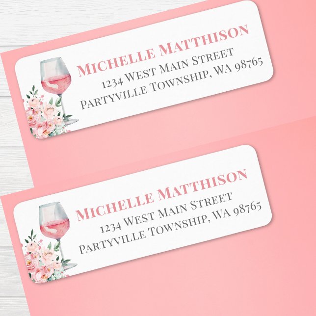 Pink Wine Floral Return Address Return Address Label (Pink Wine Floral Return Address label)
