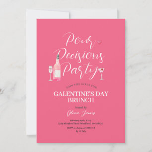 Pink Wine Galentine's Day Party Brunch Dinner Invitation