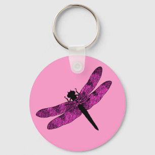 Pink Winged Dragonfly Key Ring