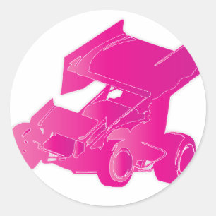 Pink winged sprint car classic round sticker