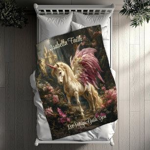 Pink Winged Unicorn Woodland Fleece Blanket