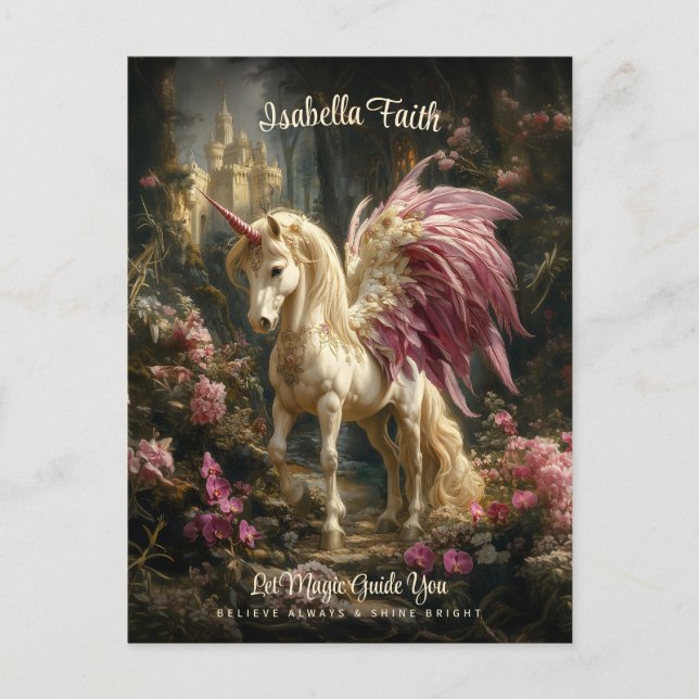 Pink Winged Unicorn Woodland Forest Encouragement Postcard (Front)