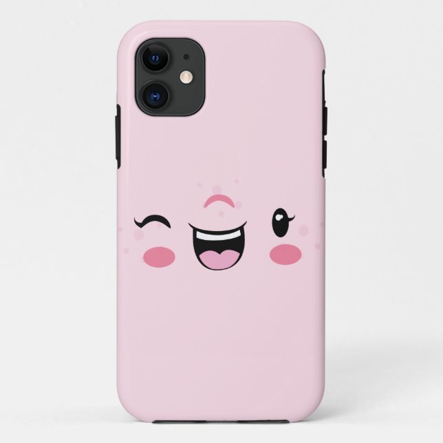 Pink Winking Kawaii Face Case (Back)
