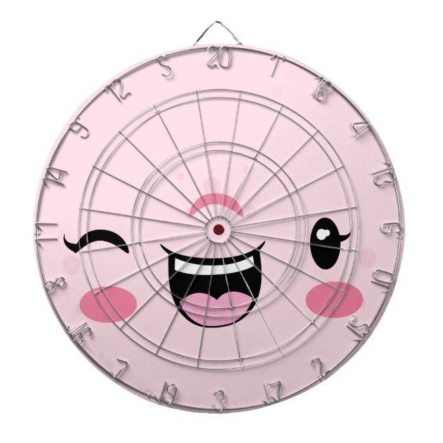 Pink Winking Kawaii Face Dart Board (Front)