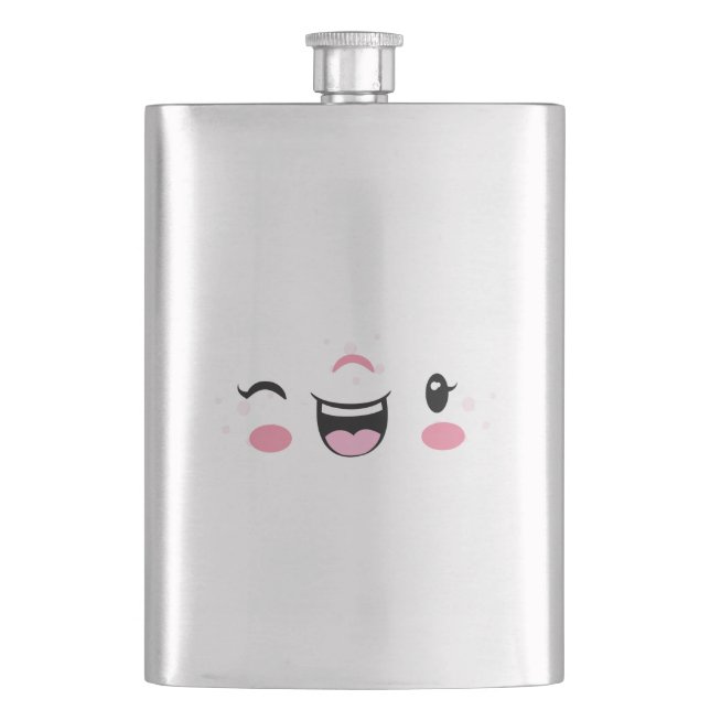 Pink Winking Kawaii Face Flask (Front)