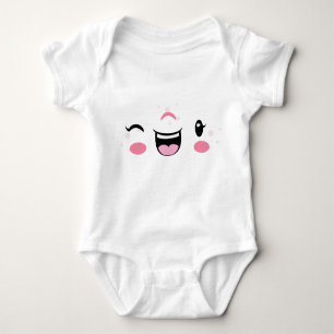 Pink Winking Kawaii Face Kids Clothing Baby Bodysuit