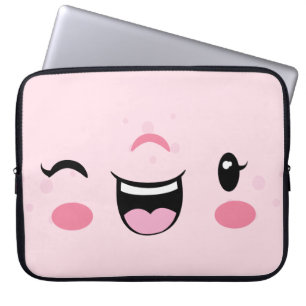 Pink Winking Kawaii Face Laptop Sleeve