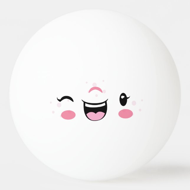 Pink Winking Kawaii Face Ping Pong Balls (Back)