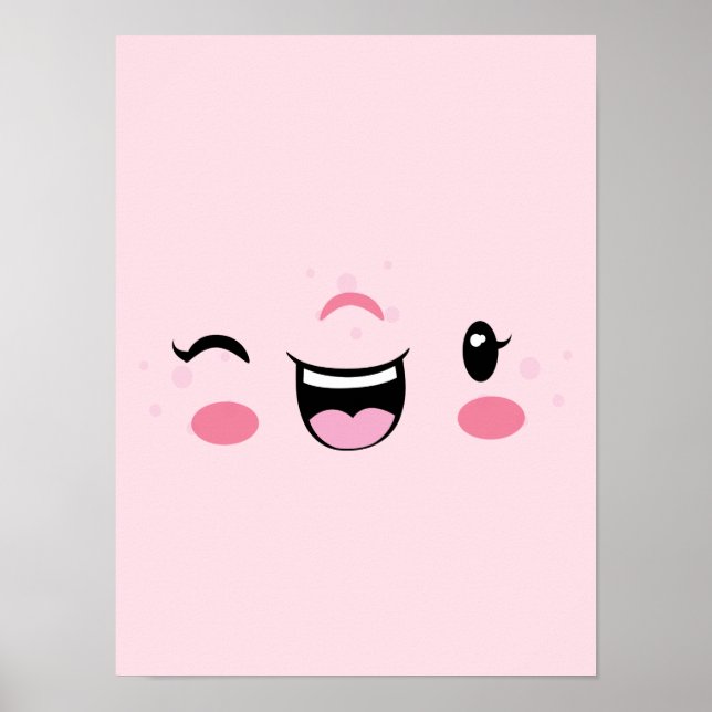 Pink Winking Kawaii Face Poster Print (Front)
