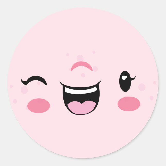 Pink Winking Kawaii Face Stickers (Front)