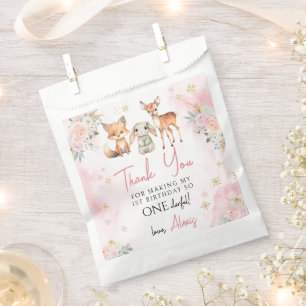 Pink winter 1st girl birthday thank you favour bag