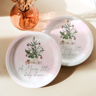 Pink winter A merry Little baby shower Paper Plate